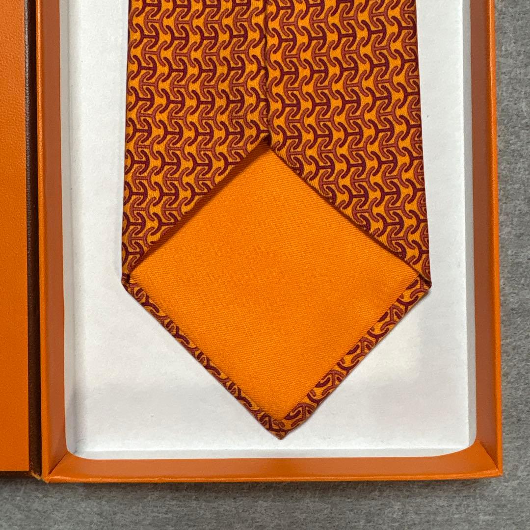 未使用 エルメス ネクタイ H柄 オレンジ