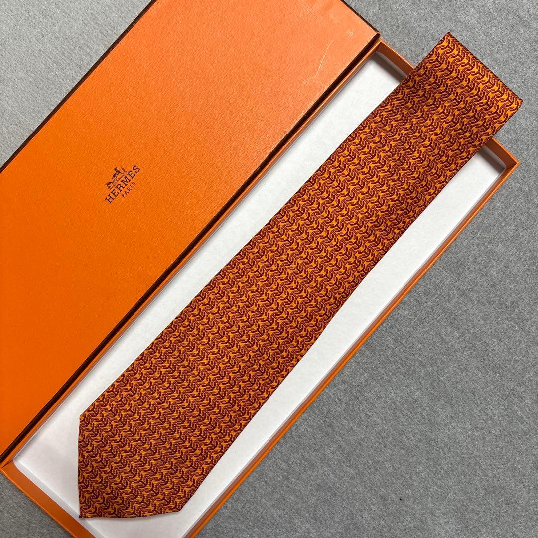 未使用 エルメス ネクタイ H柄 オレンジ