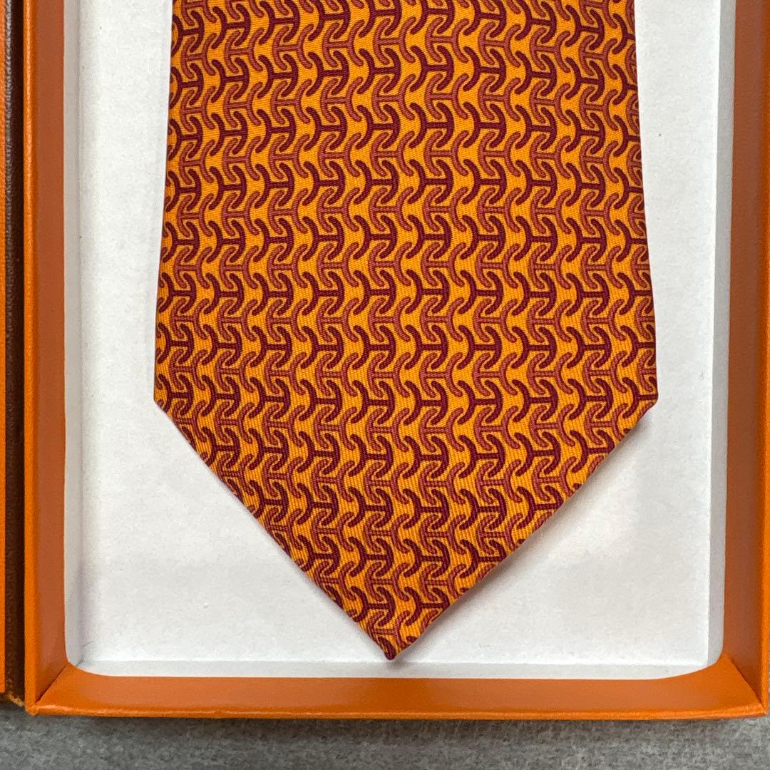未使用 エルメス ネクタイ H柄 オレンジ