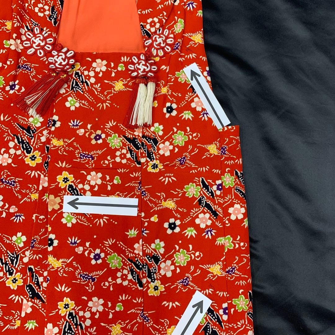 509agu8, 楽々衿□七五三 三歳 女の子 着物＆被布 総柄 花文様□状態良