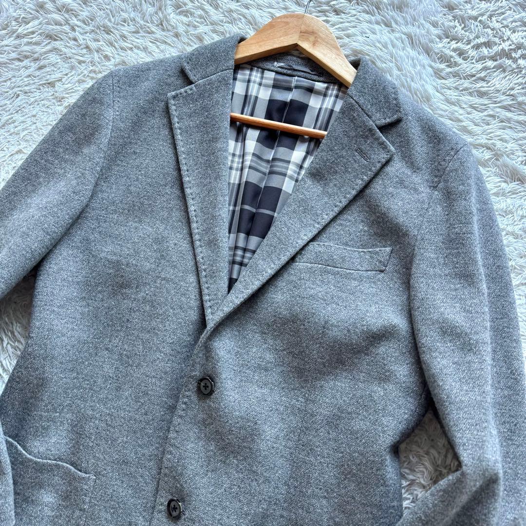 極美品　スコッチハウス　テーラードジャケット　チェック　グレー　L アンコン