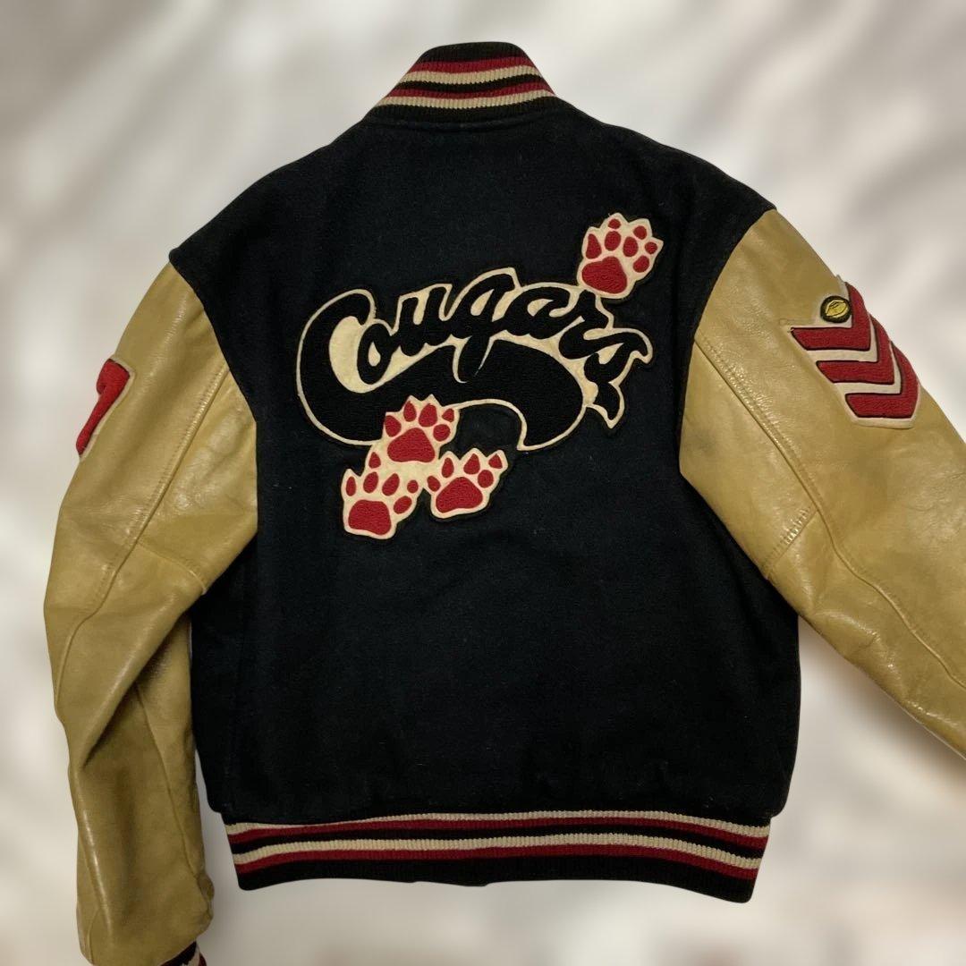 袖革スタジャン 40 実サイズ日本Lサイズ 黒/キャメル