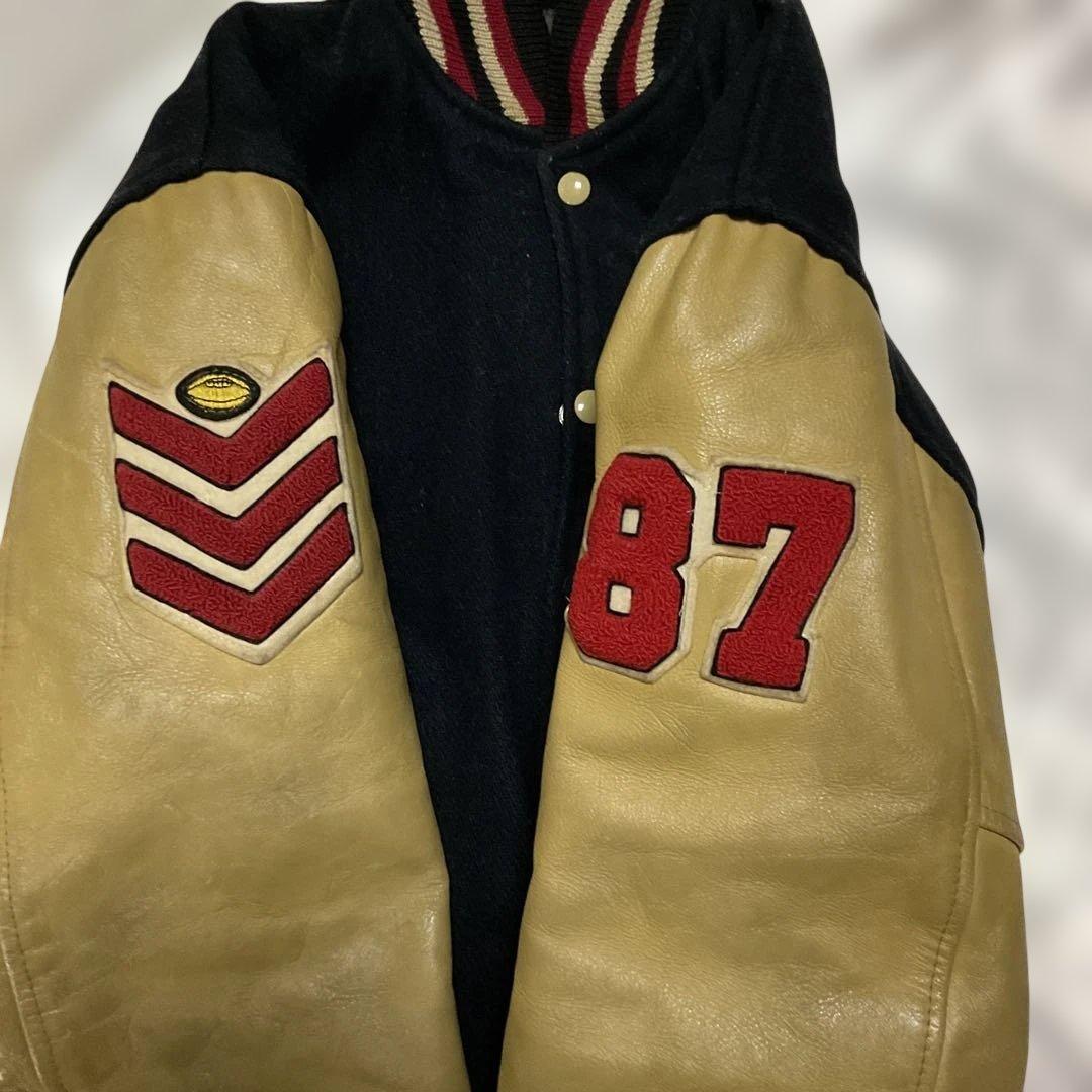 袖革スタジャン 40 実サイズ日本Lサイズ 黒/キャメル