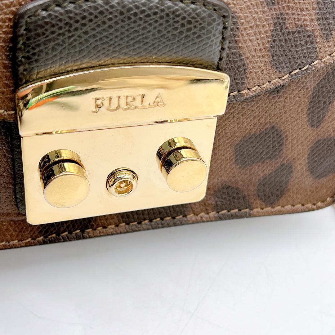 美品 FURLA メトロポリス ショルダーバッグ レオパードレザー f629