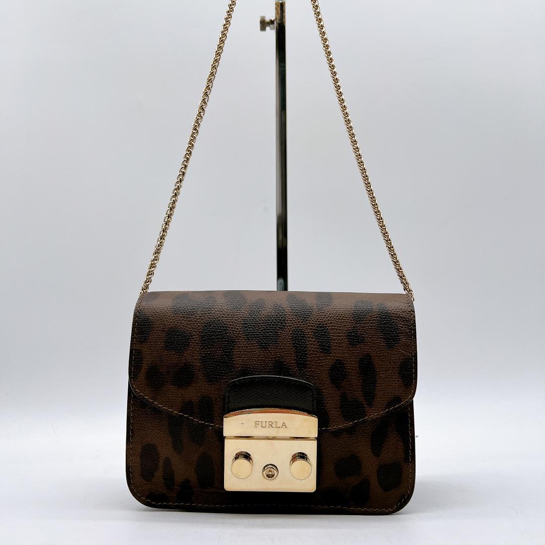 美品 FURLA メトロポリス ショルダーバッグ レオパードレザー f629