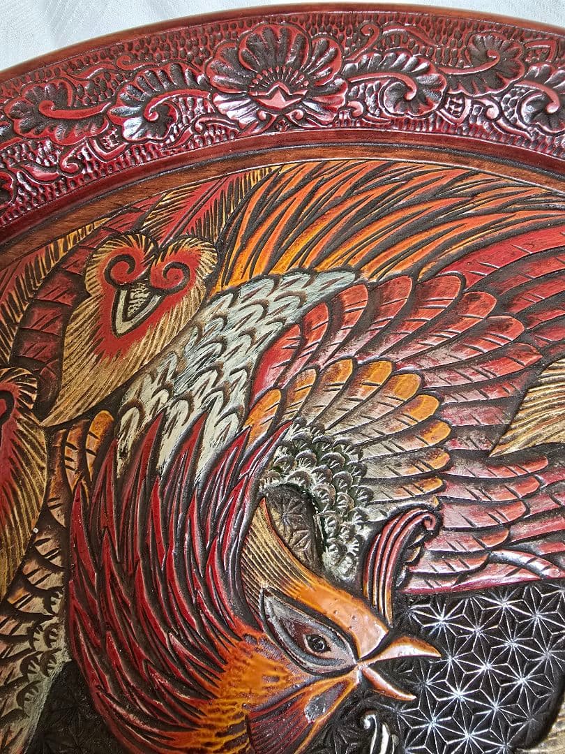 木製 鳳凰彫刻 盆 直径約42センチ