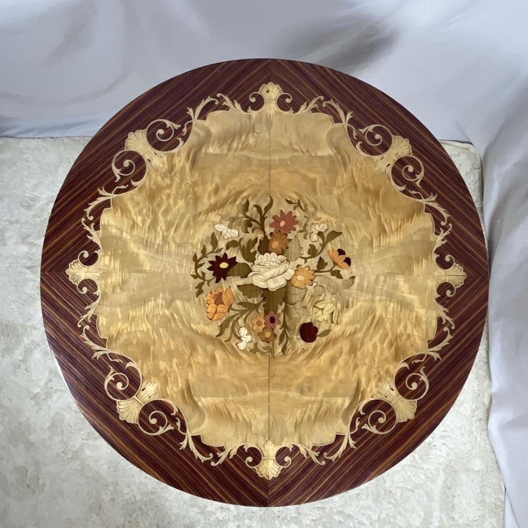 アンティークテーブル　象嵌細工 レトロ　サイドテーブル　丸　ヴィンテージ