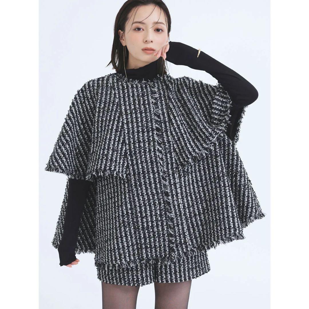 【ほぼ新品】anuans ツイードケープジャケット　ホワイト