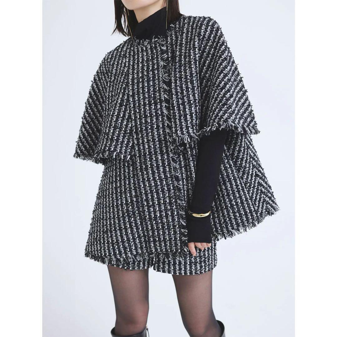 【ほぼ新品】anuans ツイードケープジャケット　ホワイト