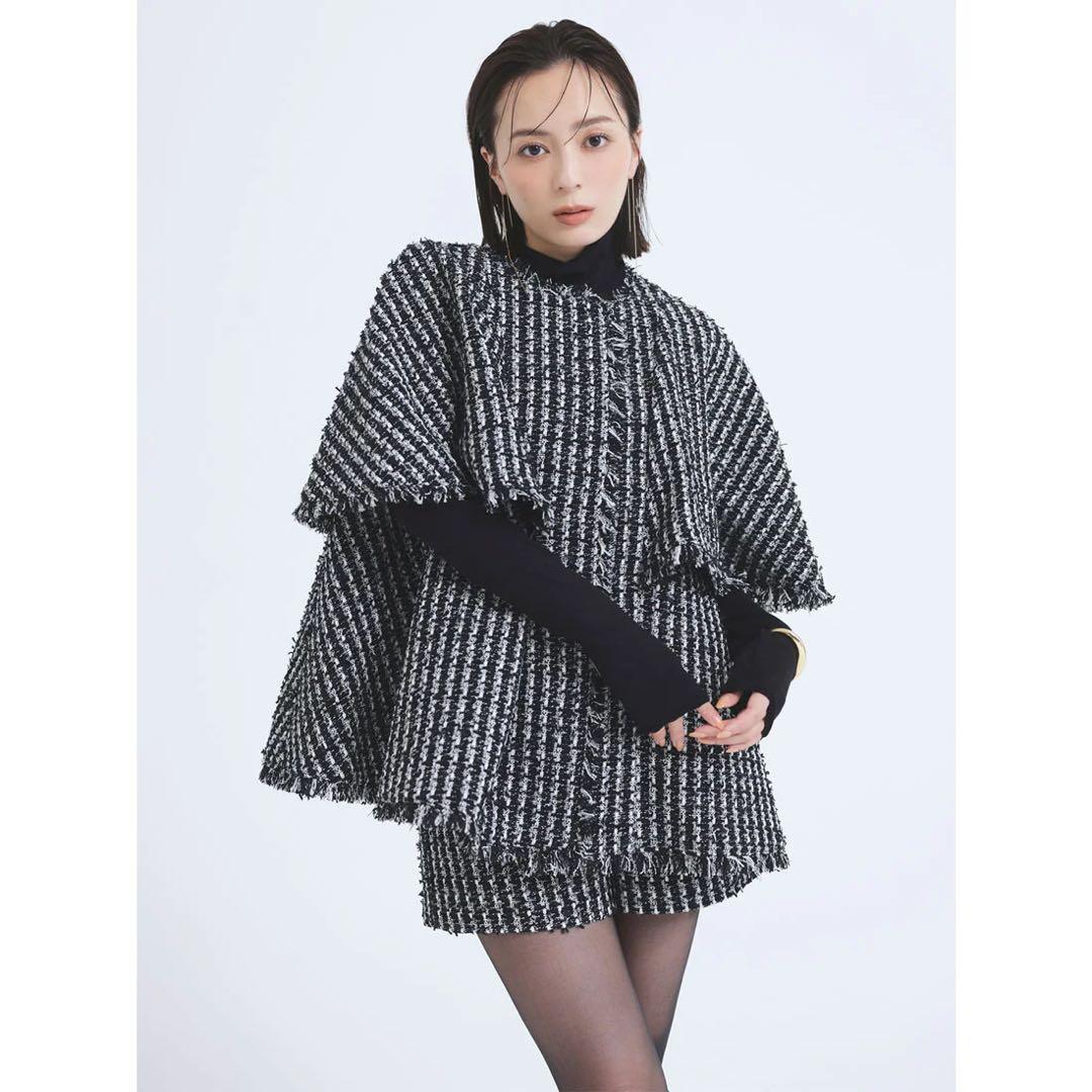 【ほぼ新品】anuans ツイードケープジャケット　ホワイト