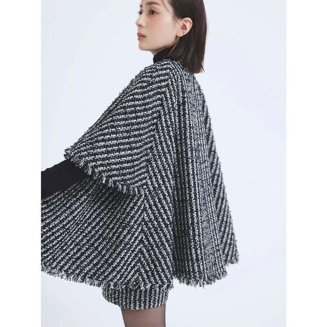 【ほぼ新品】anuans ツイードケープジャケット　ホワイト