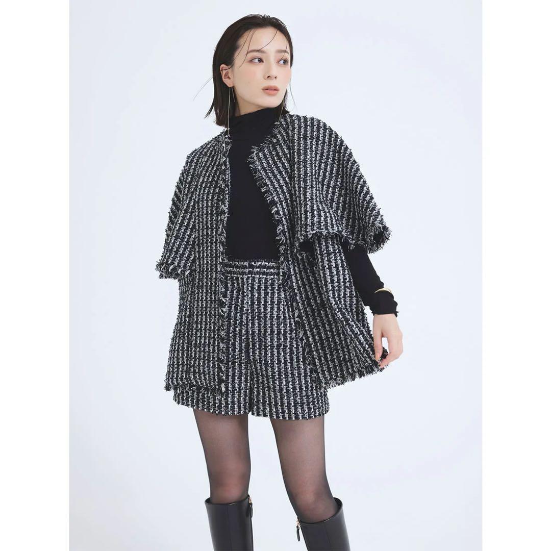 【ほぼ新品】anuans ツイードケープジャケット　ホワイト