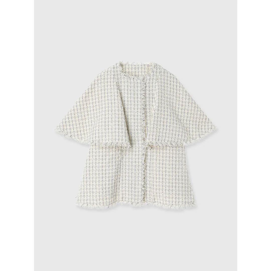 【ほぼ新品】anuans ツイードケープジャケット　ホワイト