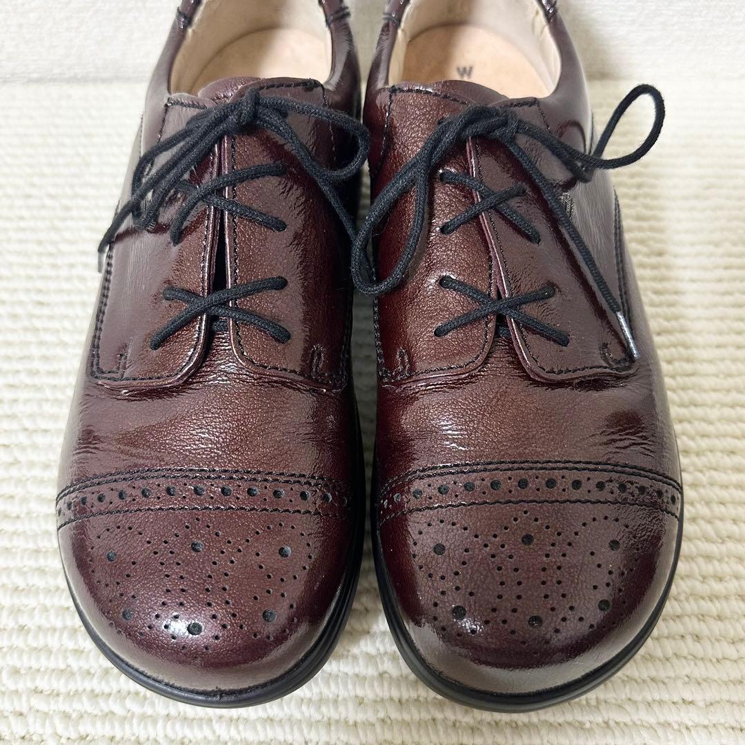 フィンコンフォート レザーシューズ ブラウン系 光沢 レースアップ　スニーカー