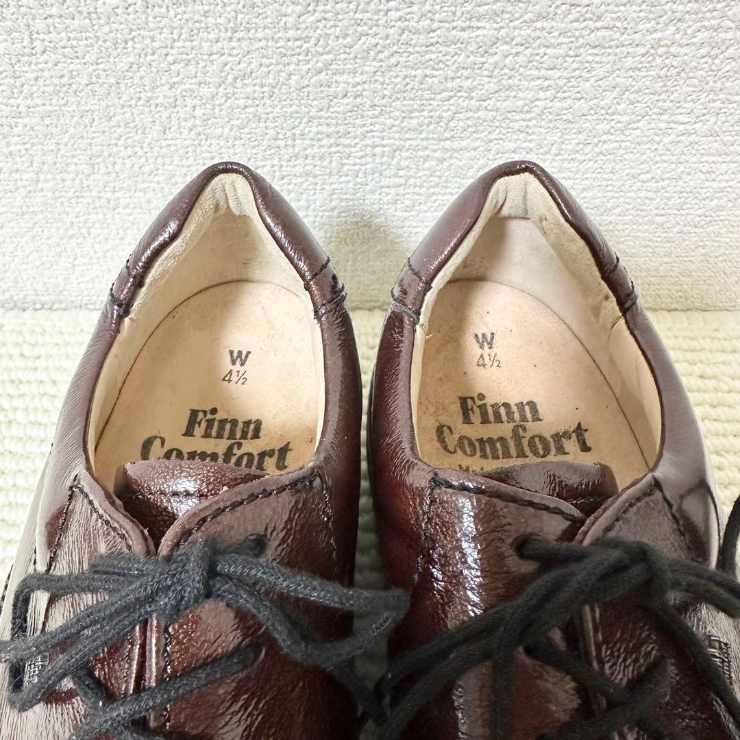 フィンコンフォート レザーシューズ ブラウン系 光沢 レースアップ　スニーカー