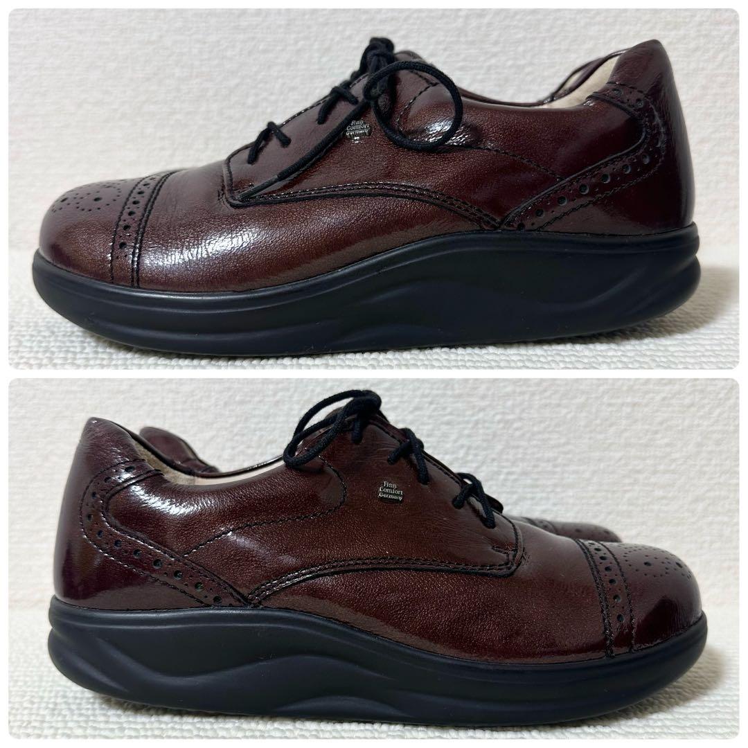フィンコンフォート レザーシューズ ブラウン系 光沢 レースアップ　スニーカー