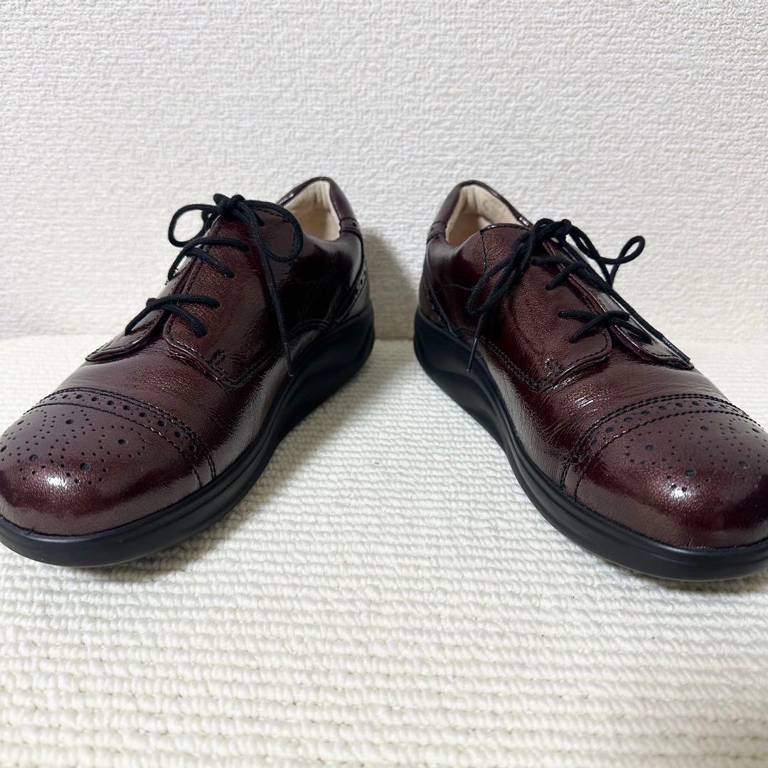 フィンコンフォート レザーシューズ ブラウン系 光沢 レースアップ　スニーカー