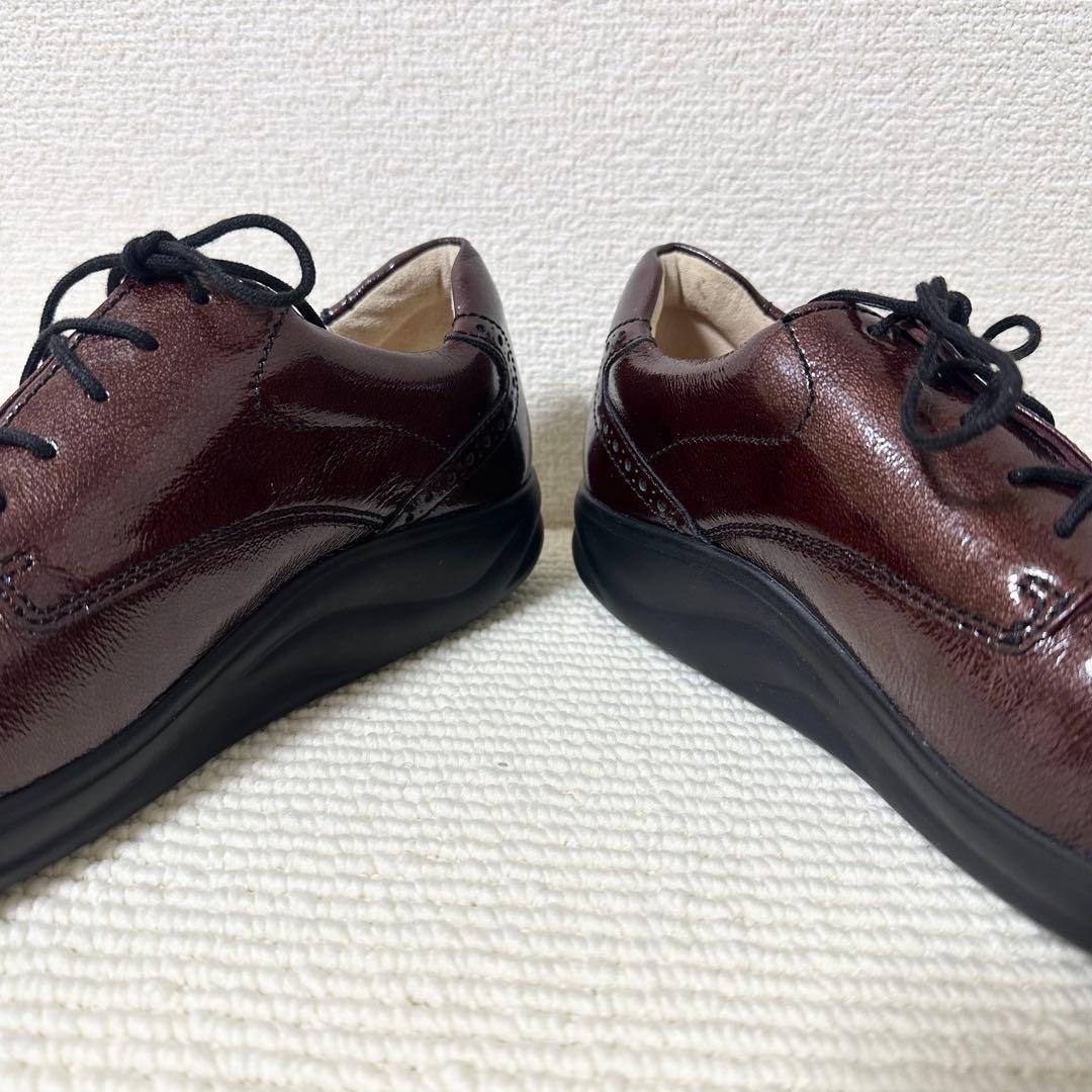 フィンコンフォート レザーシューズ ブラウン系 光沢 レースアップ　スニーカー