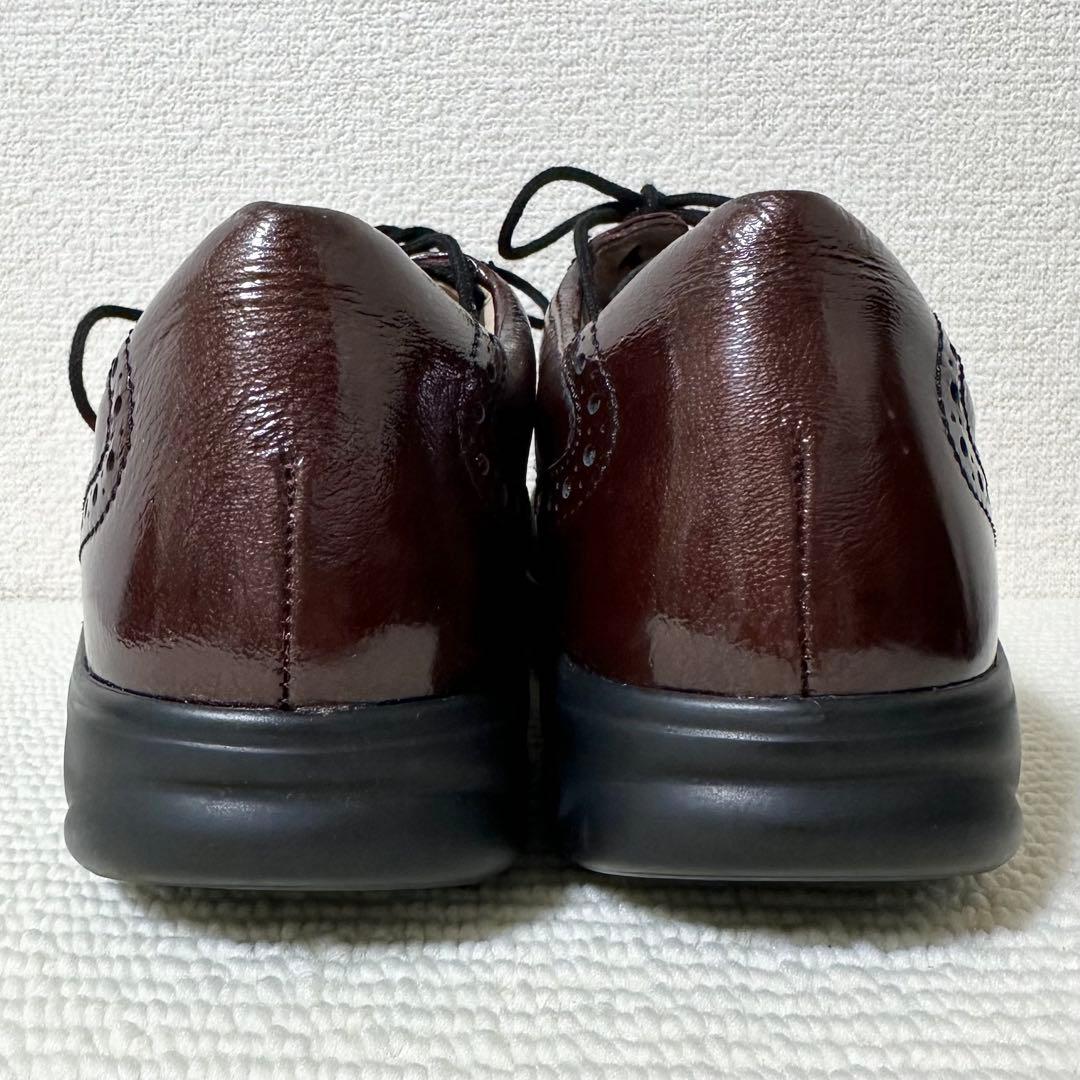 フィンコンフォート レザーシューズ ブラウン系 光沢 レースアップ　スニーカー