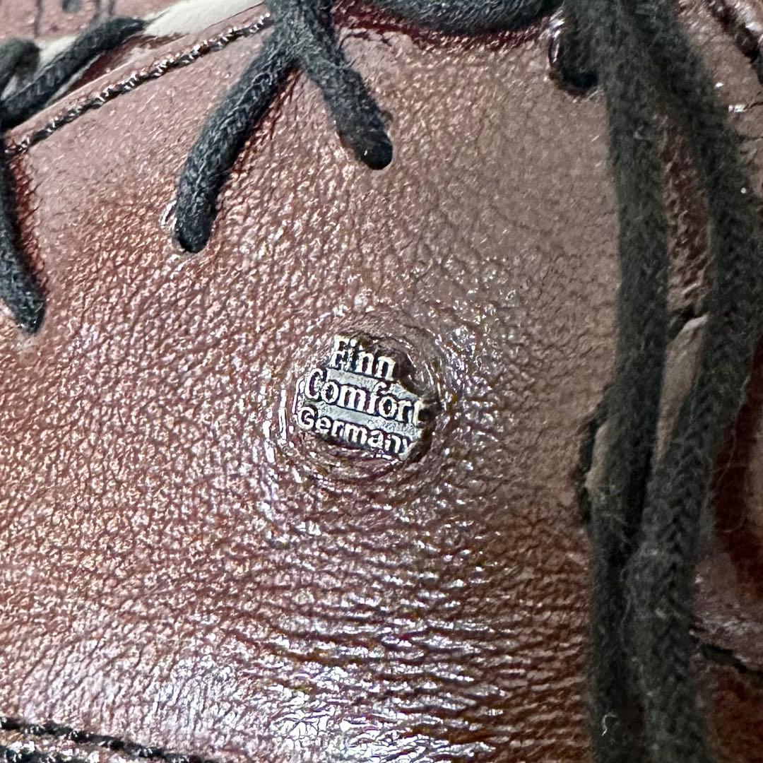 フィンコンフォート レザーシューズ ブラウン系 光沢 レースアップ　スニーカー