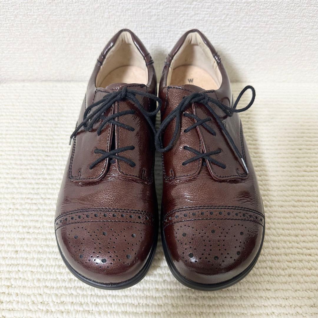 フィンコンフォート レザーシューズ ブラウン系 光沢 レースアップ　スニーカー