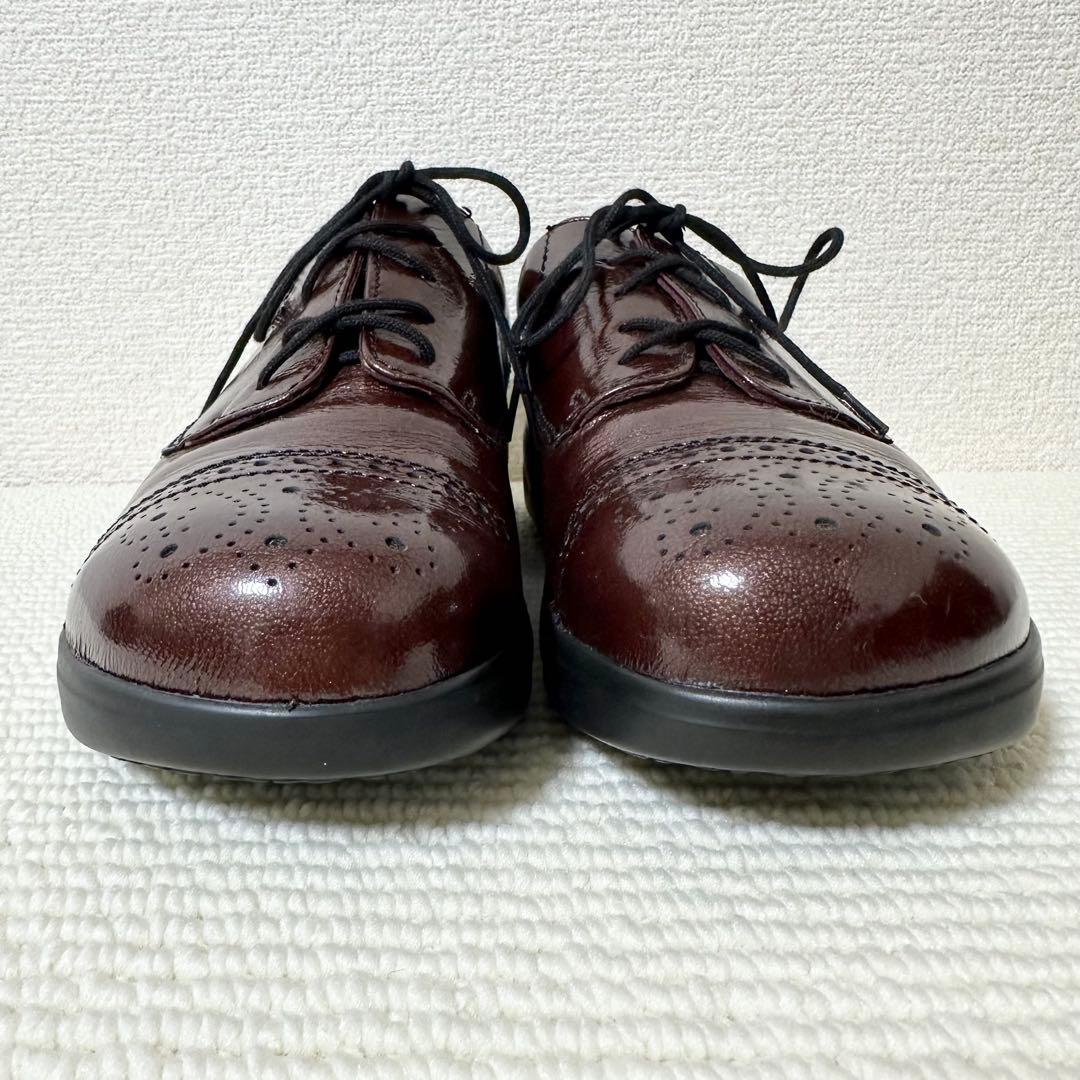フィンコンフォート レザーシューズ ブラウン系 光沢 レースアップ　スニーカー