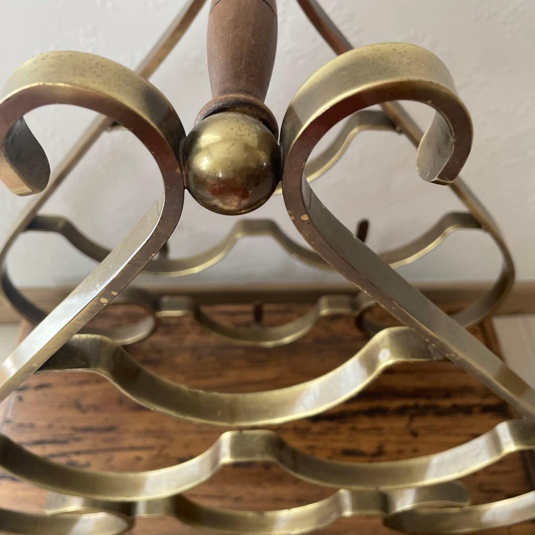 【希少】ビンテージマホガニー/アンティーク 真鍮ワインラック 置物 天然木