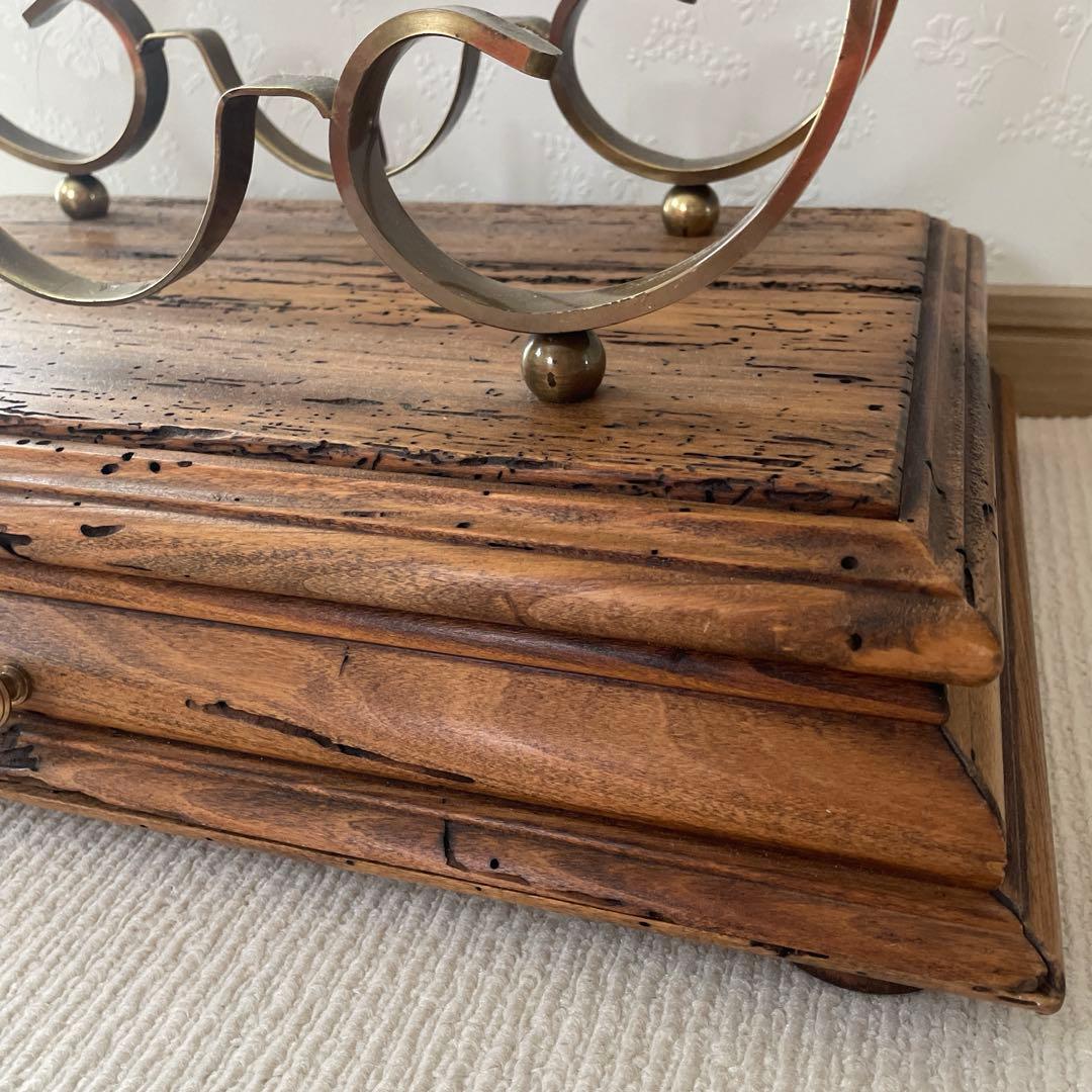 【希少】ビンテージマホガニー/アンティーク 真鍮ワインラック 置物 天然木