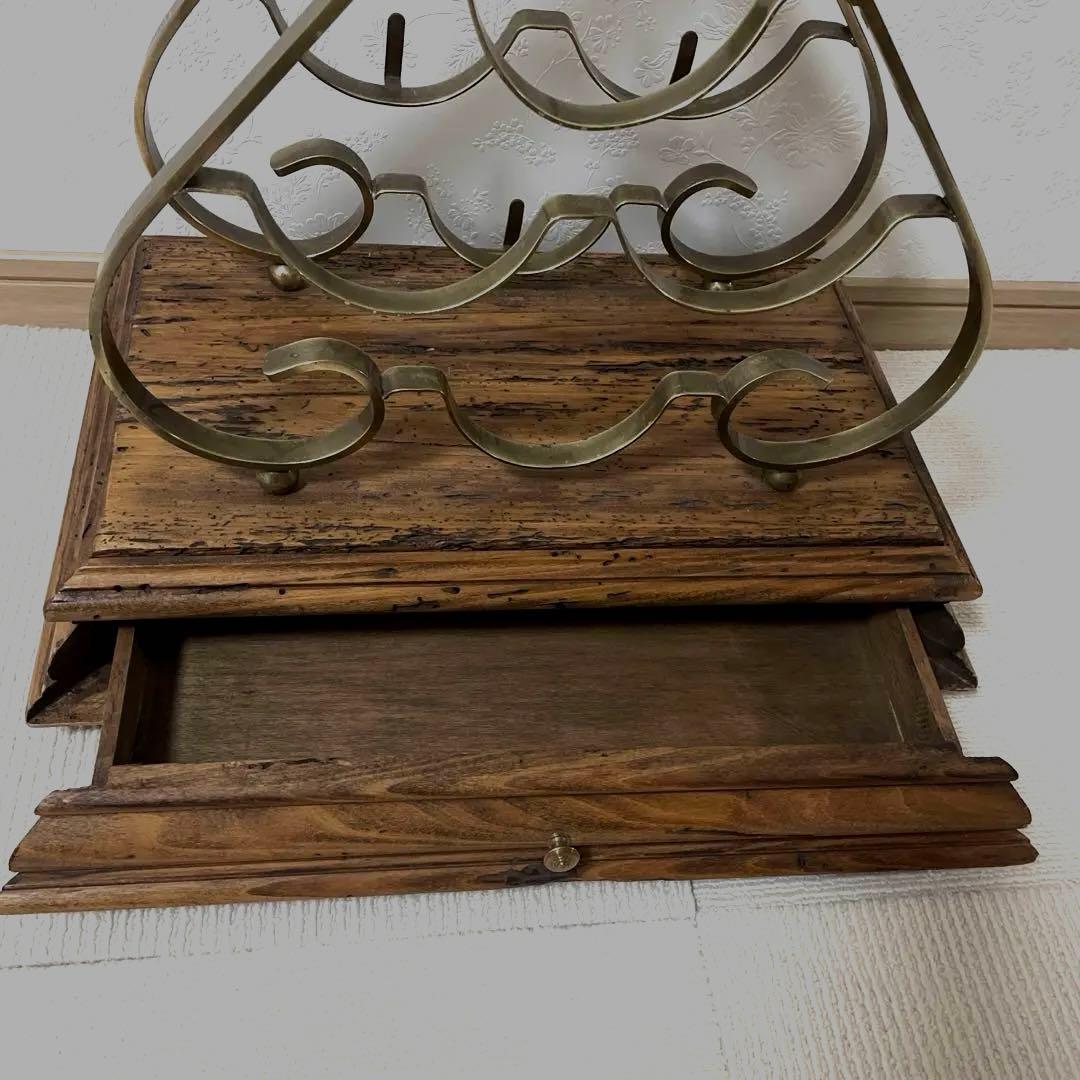 【希少】ビンテージマホガニー/アンティーク 真鍮ワインラック 置物 天然木