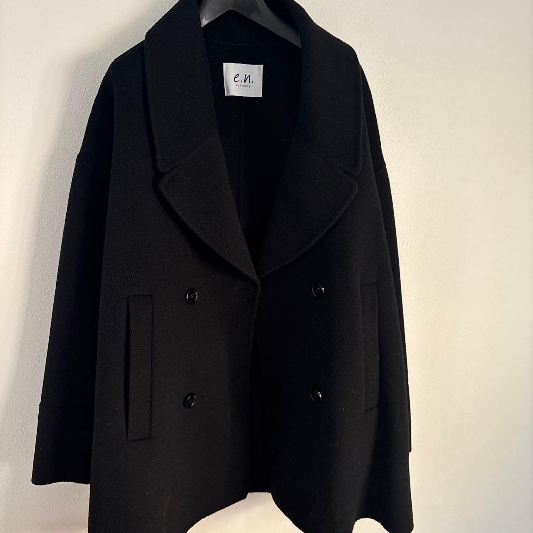 エバーネイビー　ウールリバーPコート　ブラック