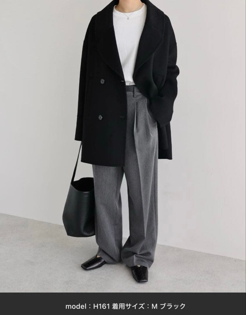 エバーネイビー　ウールリバーPコート　ブラック