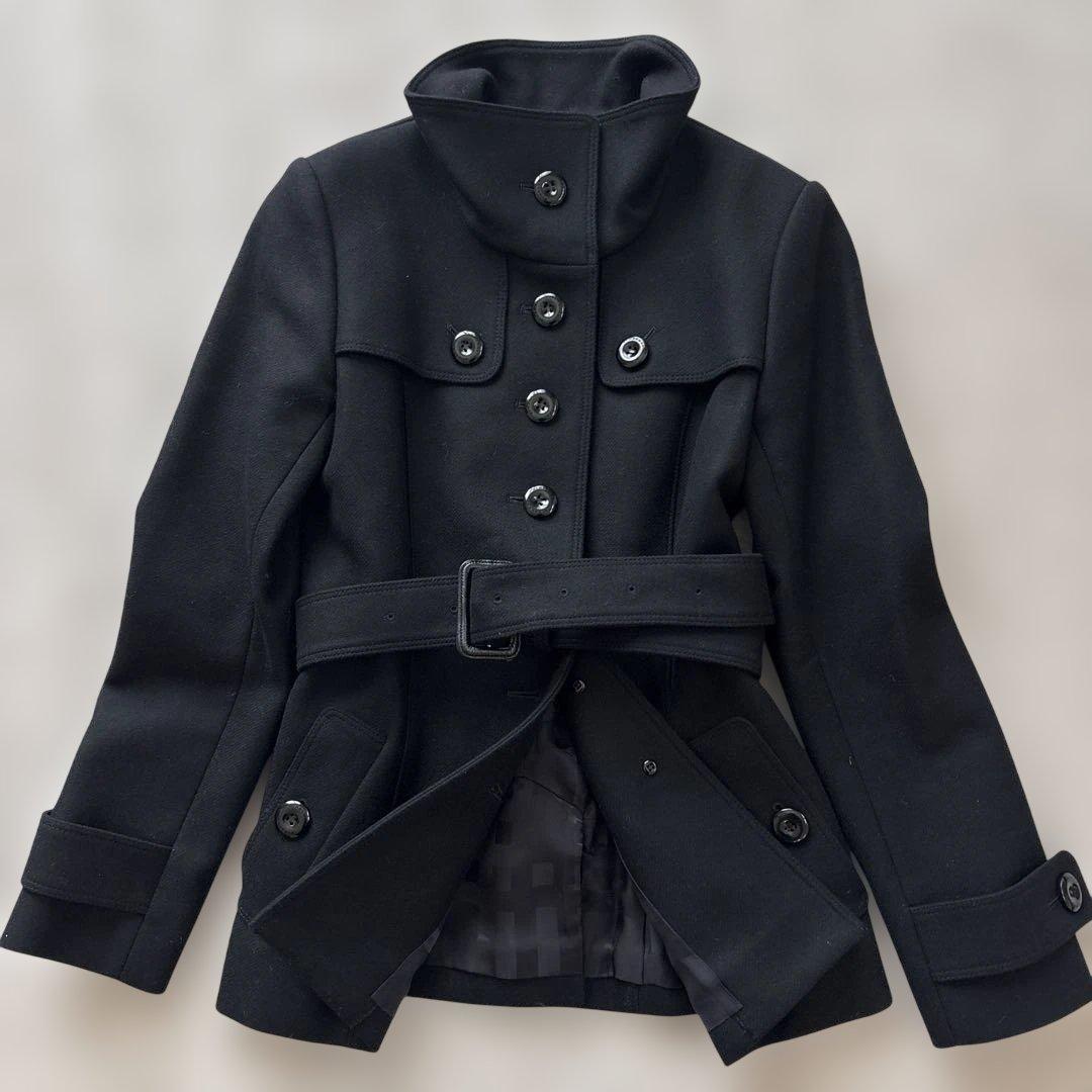 美品【シャドーチェック】バーバリーロンドン　ウールベルテッドコート M