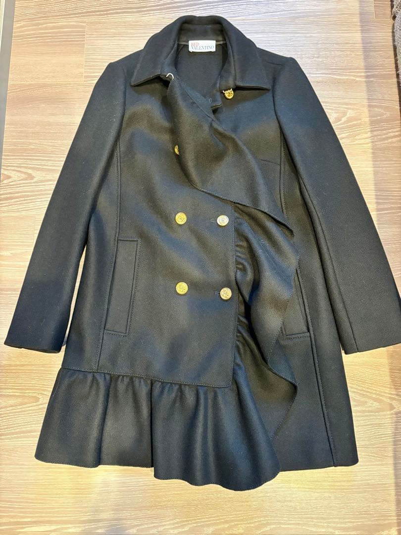 RED VALENTINO ブラック フリル　チェスターコート