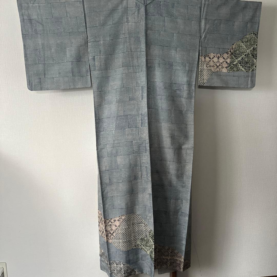 牛首紬　石川県指定無形文化財　淡い水色系　訪問着 裄丈65㎝