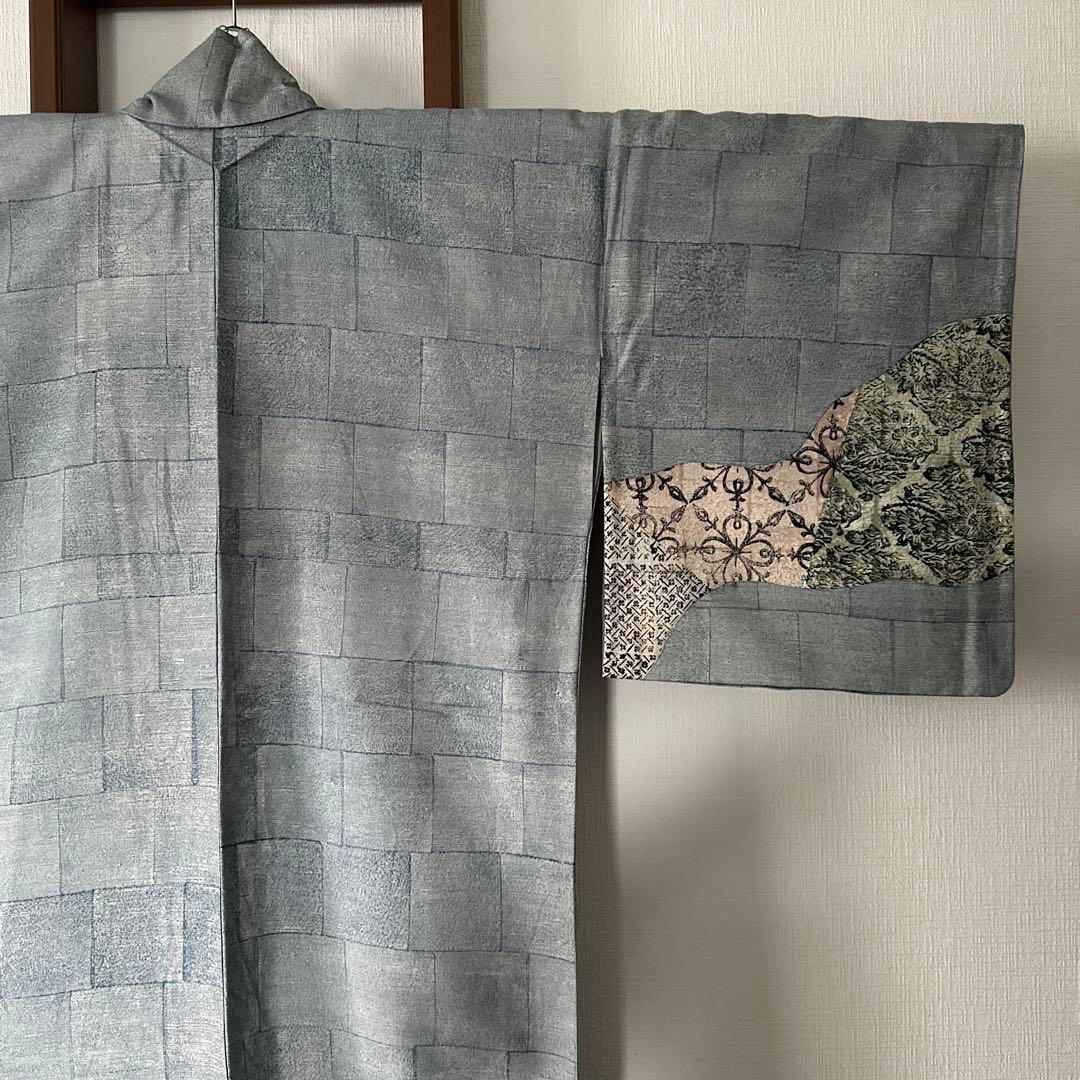 牛首紬　石川県指定無形文化財　淡い水色系　訪問着 裄丈65㎝