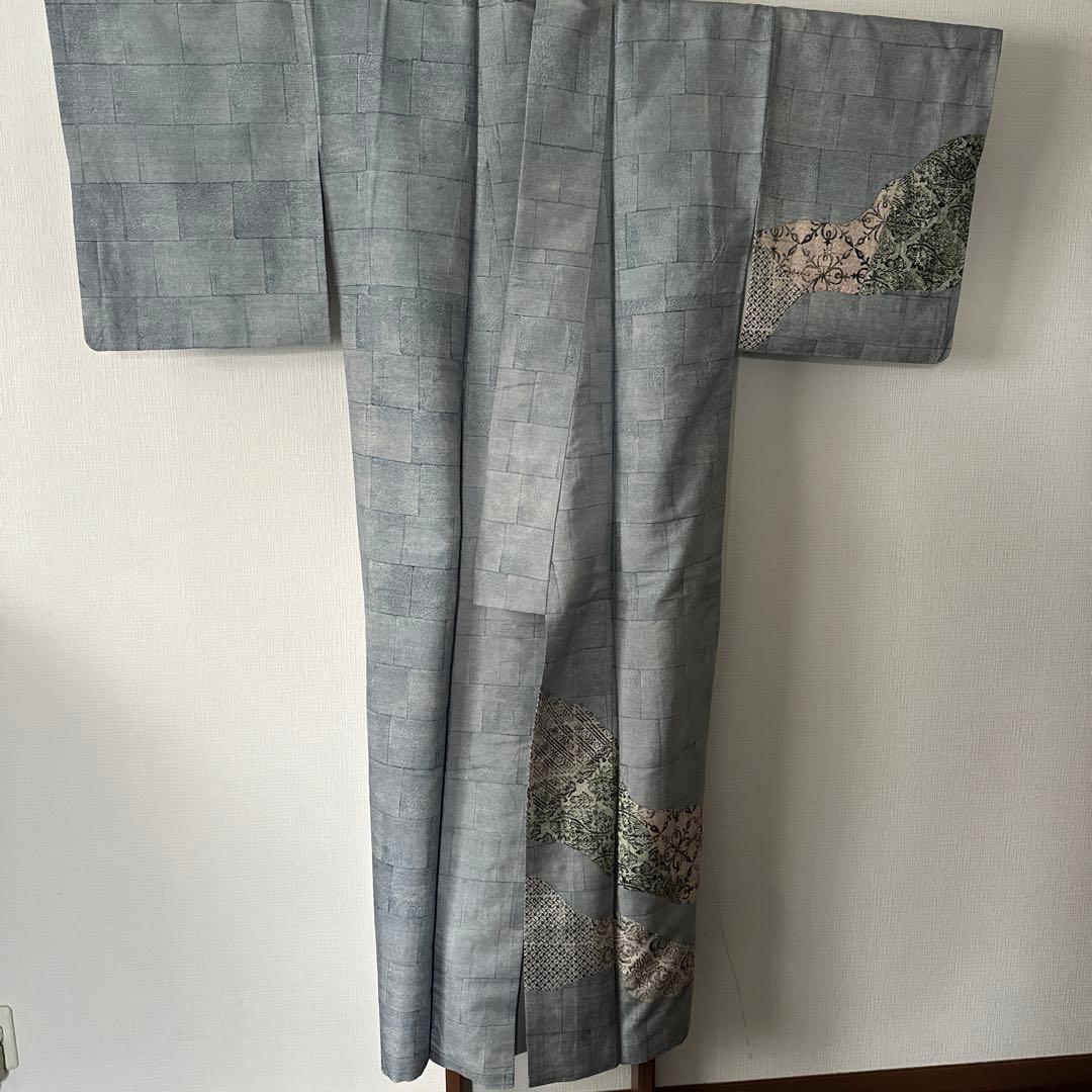 牛首紬　石川県指定無形文化財　淡い水色系　訪問着 裄丈65㎝