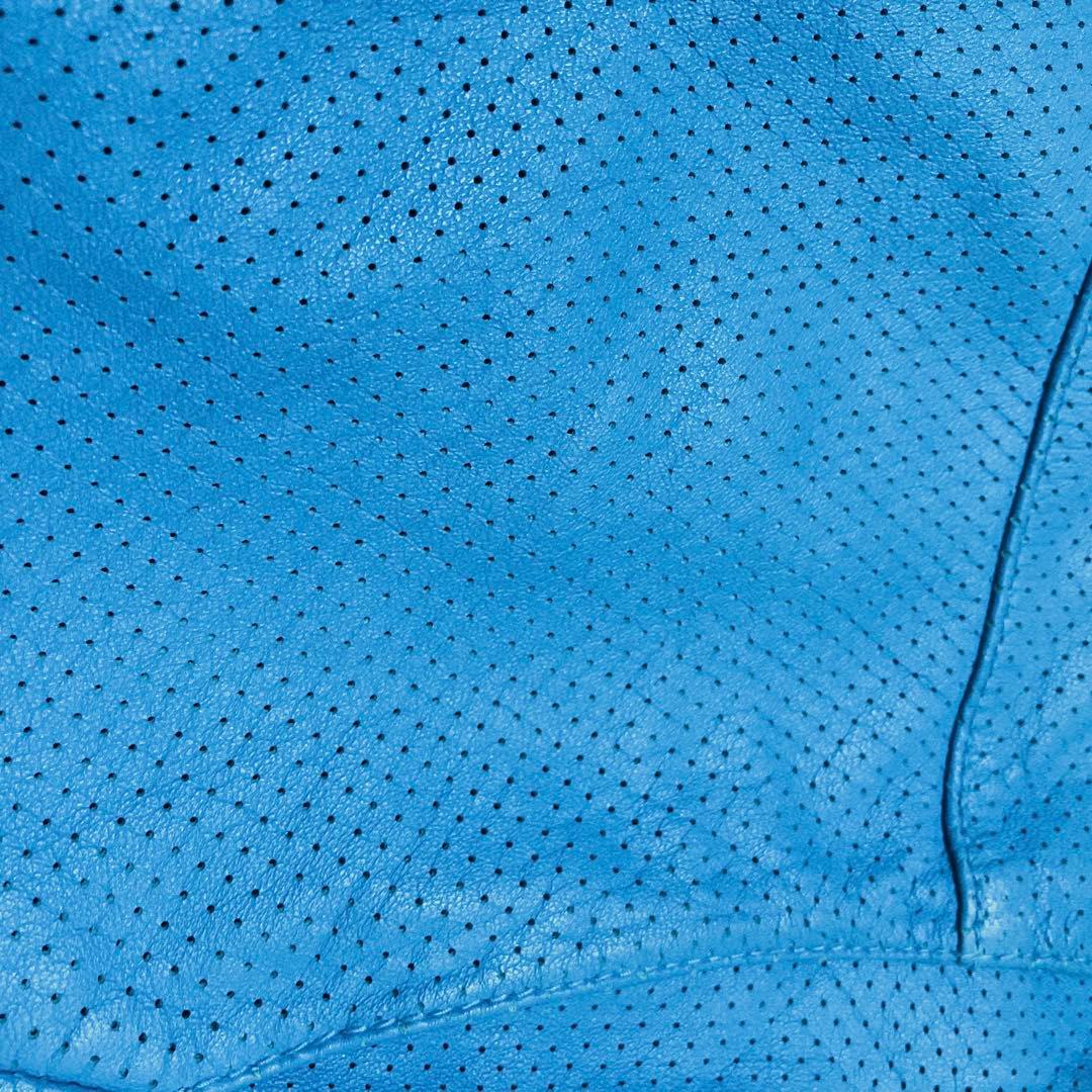 激レア ターコイズブルー パンチングレザーダブルライダースジャケット XS-S