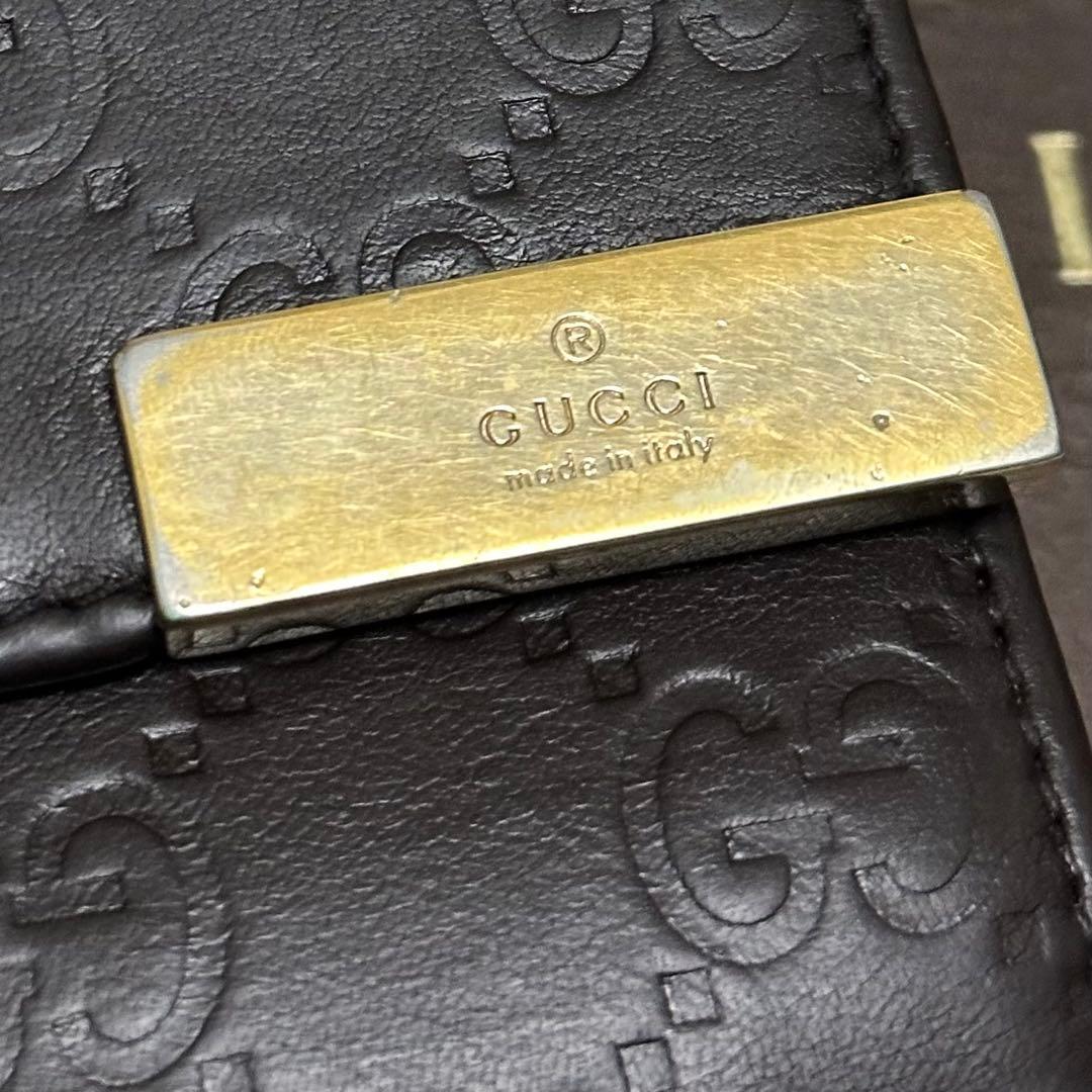 GUCCI グッチ　長財布　メタルロゴ　グッチシマ　ブラウン　GG