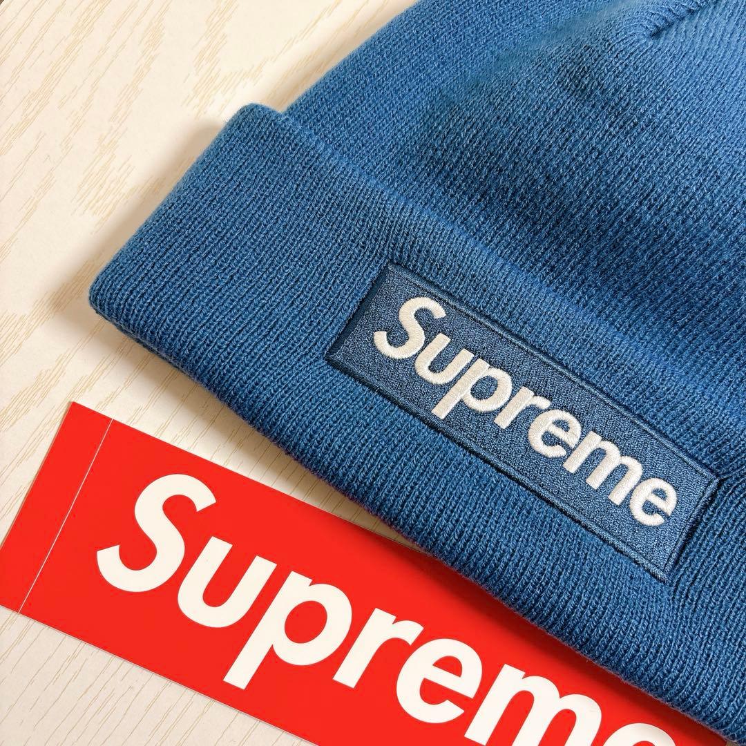 Supreme NEW ERA ニット帽　ビーニー　BOXロゴ　ブルー　水色