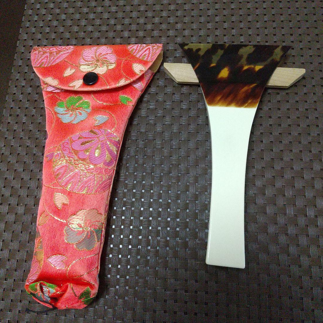 美品 三味線バチと花柄ケース べっこう