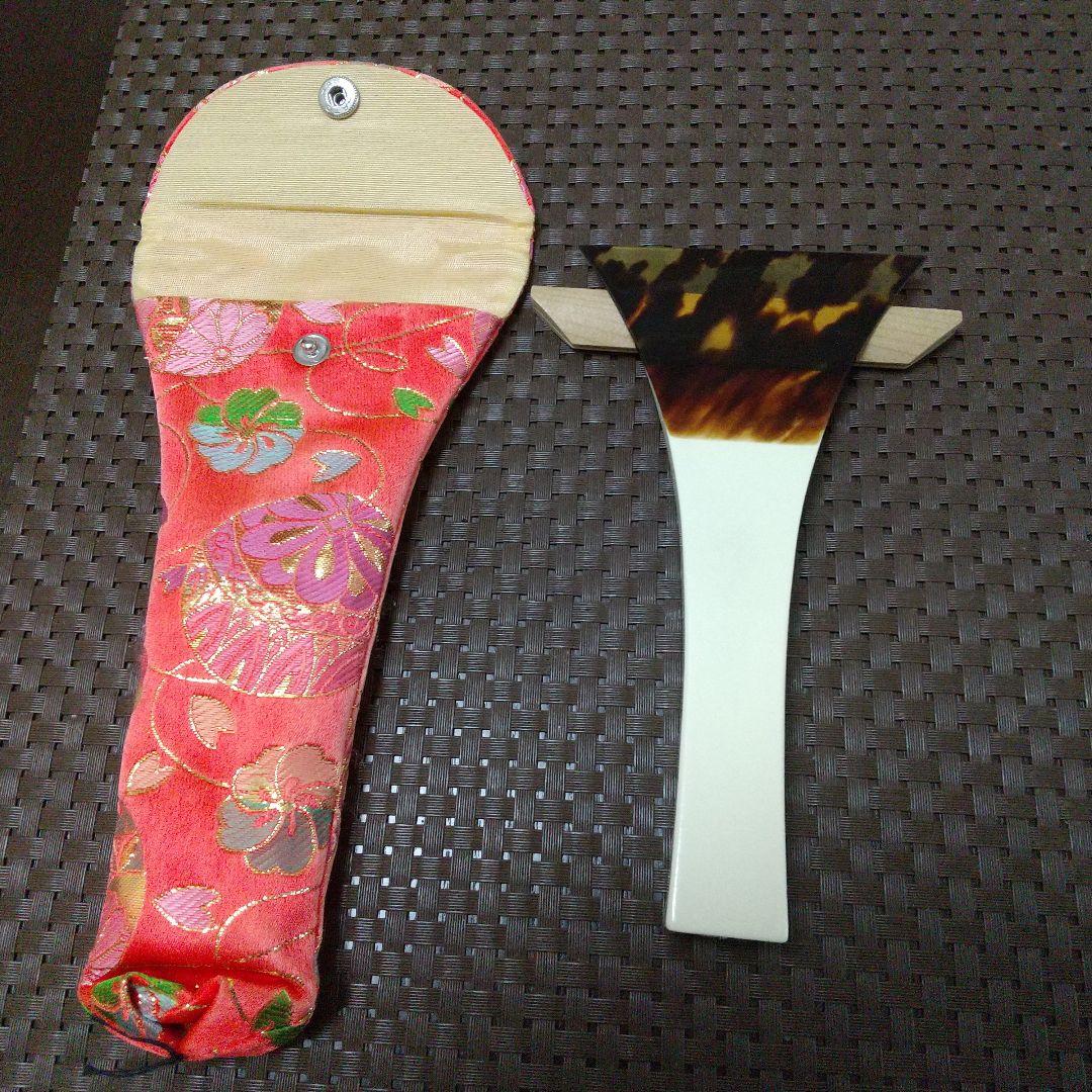 美品 三味線バチと花柄ケース べっこう