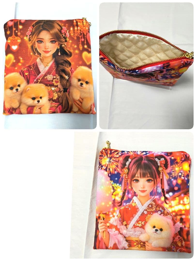 Yourelia様】ハンドメイドオーダー★犬猫と女の子★ハンカチ&ポーチ　11点