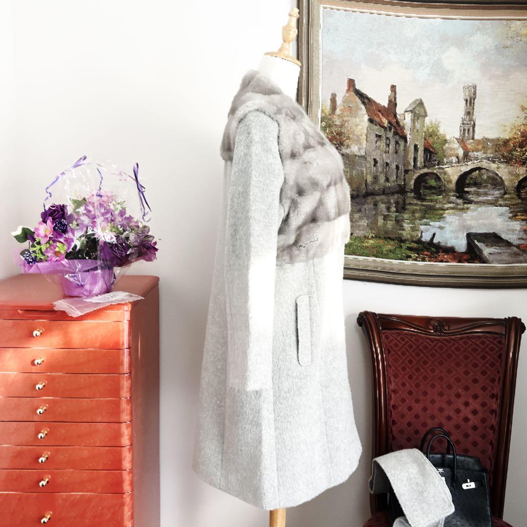 新品　サファイヤミンクファー付き アルパカウールコート グレー 日本製 66万円