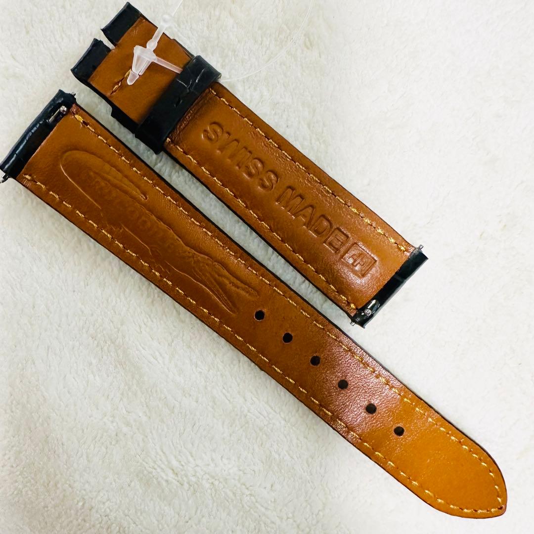 1037#18mm-16mmブラック★本物クロコダイルレザーベルト★スイス製