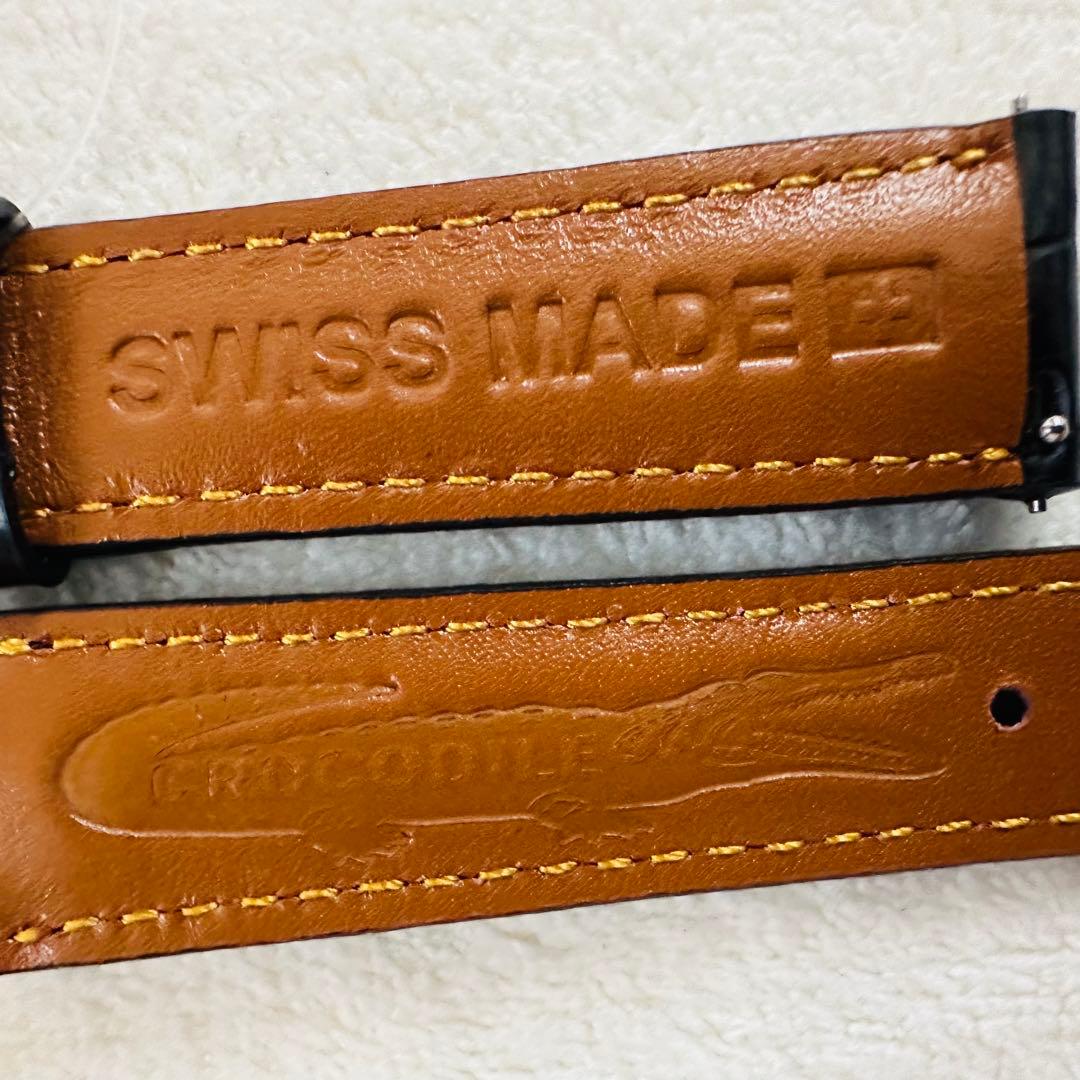 1037#18mm-16mmブラック★本物クロコダイルレザーベルト★スイス製