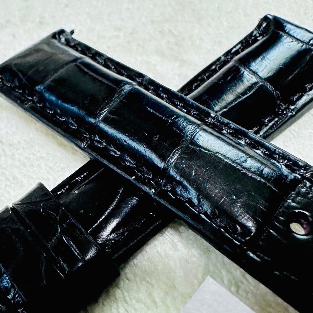 1037#18mm-16mmブラック★本物クロコダイルレザーベルト★スイス製