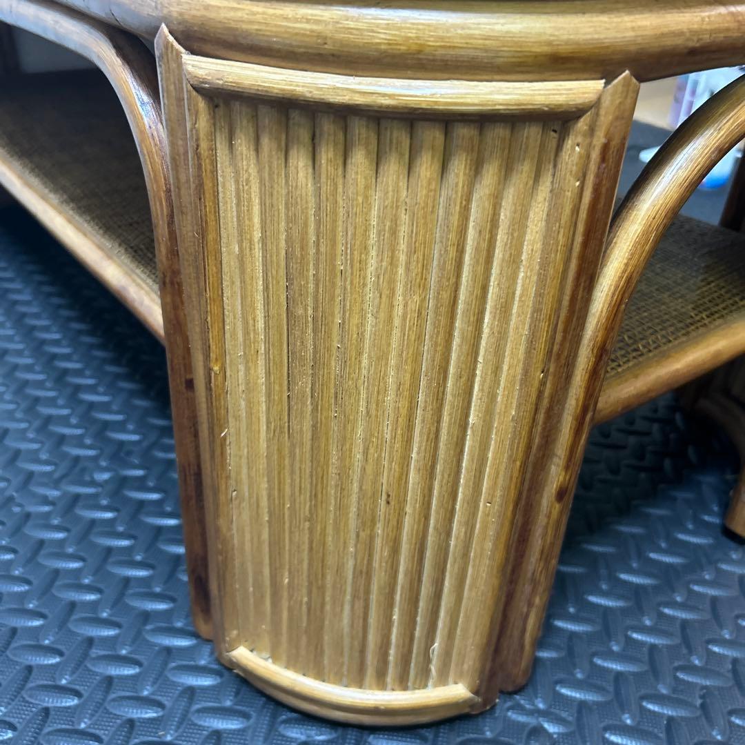 【良品】昭和レトロ ラタン ガラス天板 センターテーブル ローテーブル