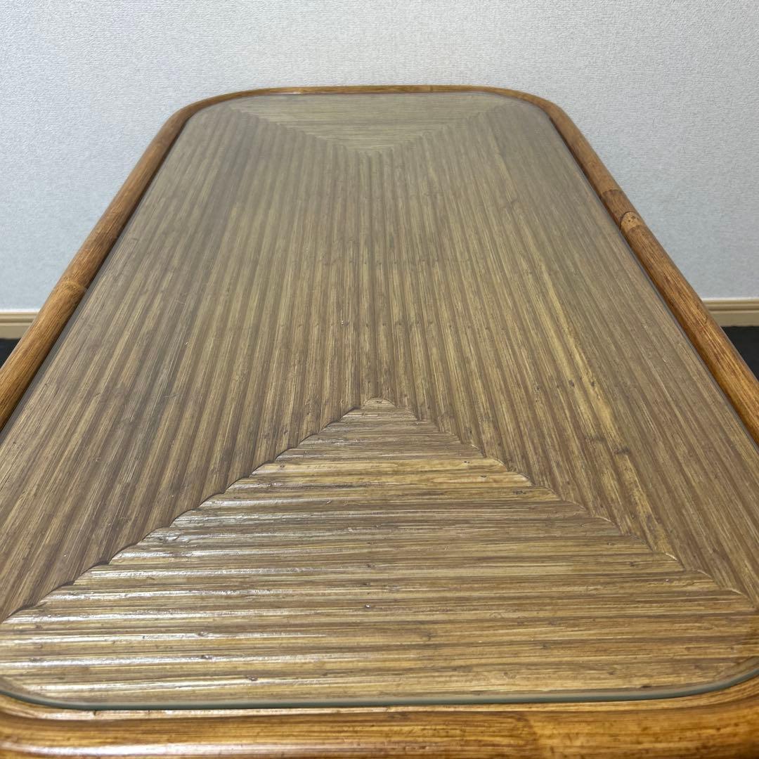 【良品】昭和レトロ ラタン ガラス天板 センターテーブル ローテーブル