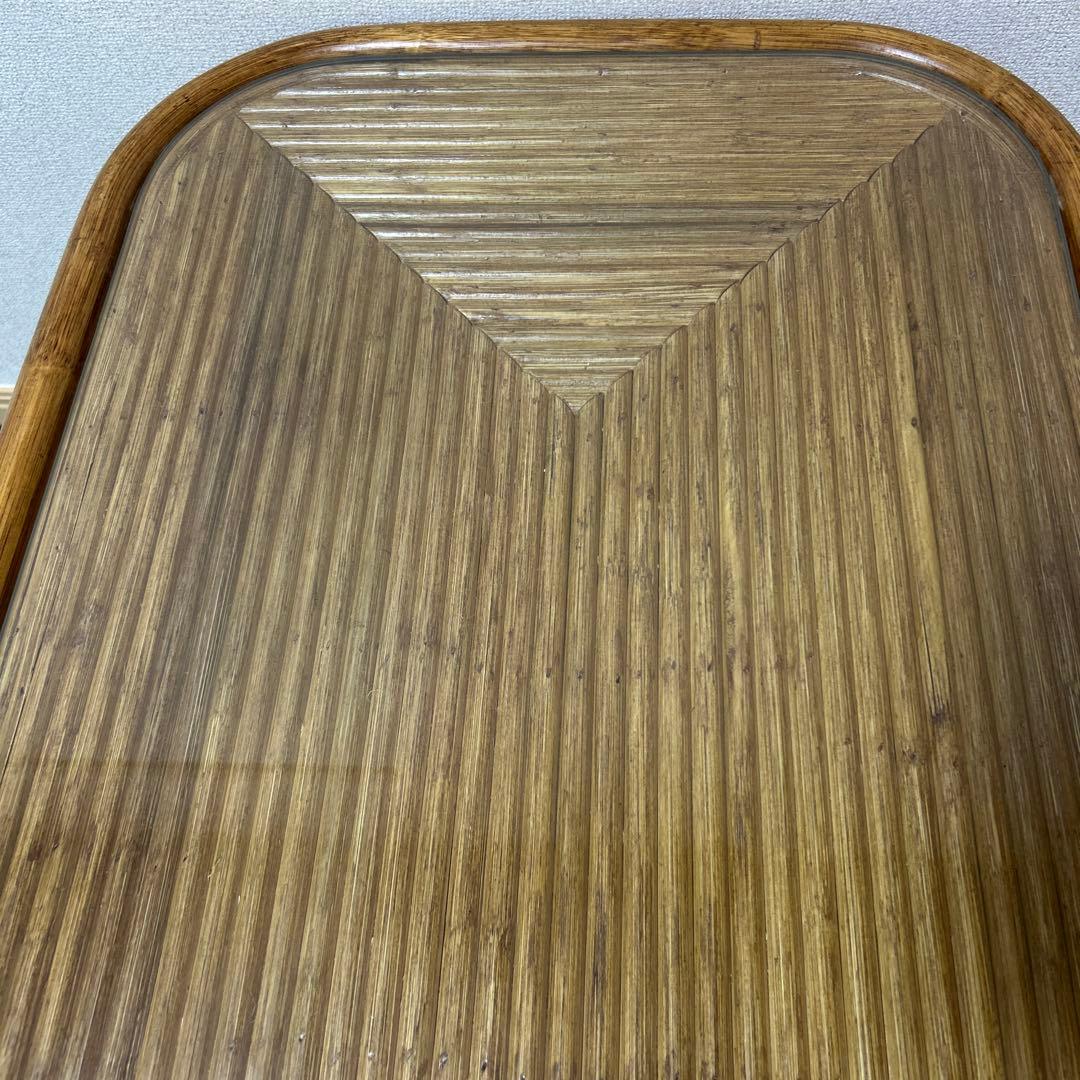 【良品】昭和レトロ ラタン ガラス天板 センターテーブル ローテーブル