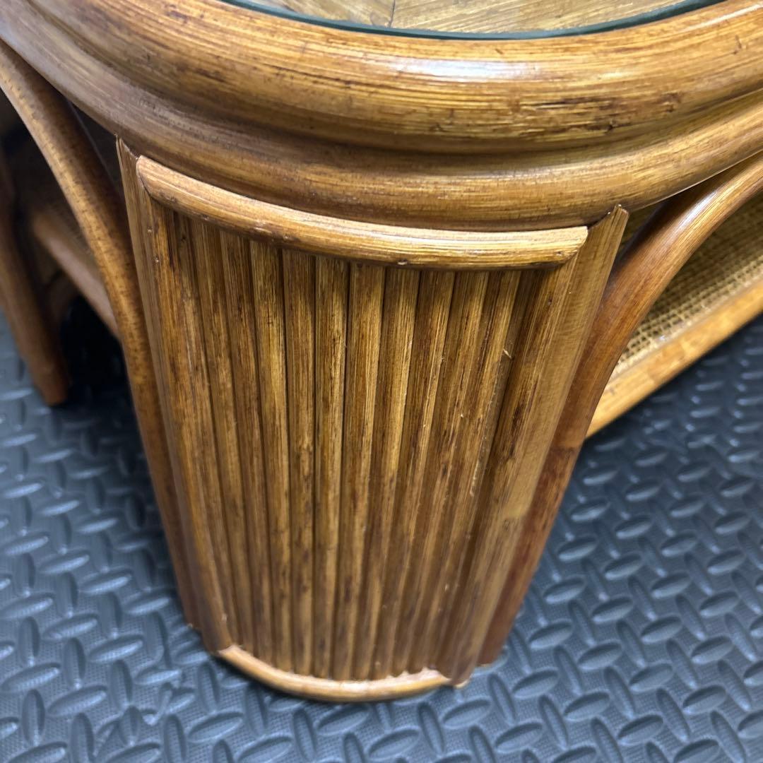 【良品】昭和レトロ ラタン ガラス天板 センターテーブル ローテーブル